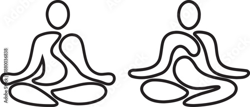 minimal yoga meditation pose line icon set, simple yoga sitting posture outline vector symbols, meditation yoga pose linear icons isolated