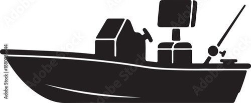 Black and white boat with a person and a crane silhouette 1