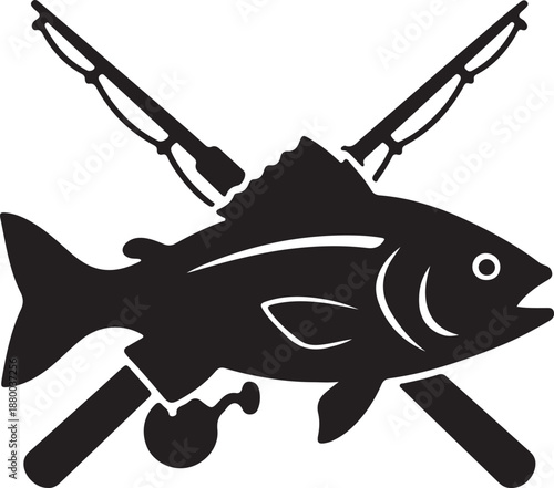 Black and white fish with crossed fishing rods 1