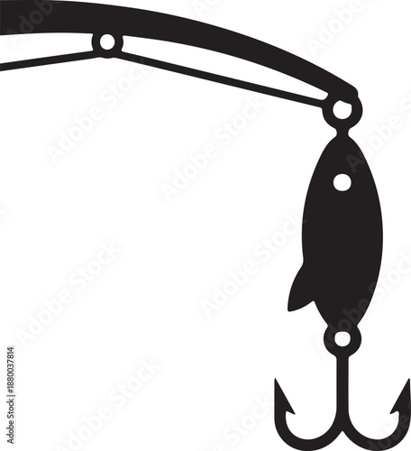 Black fishing hook with bait on white background