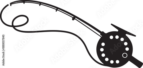 Black fishing rod with reel and line hook 1