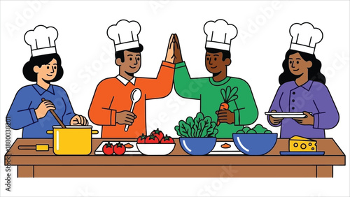 Diverse Team of Chefs Cooking Together.eps