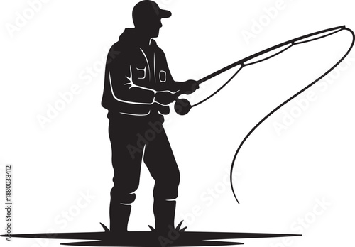 Silhouette of a person fishing with a rod casting 1