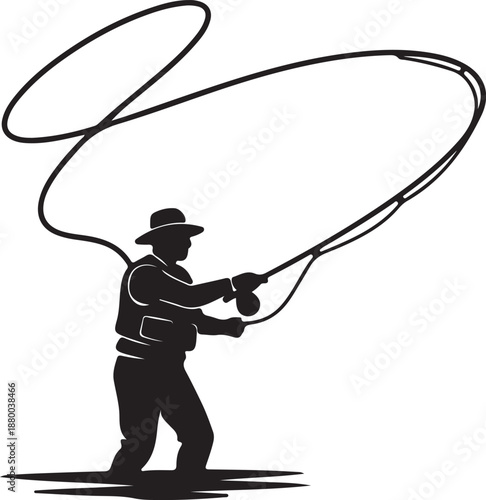 Silhouette of a person lassoing with a cowboy hat 1