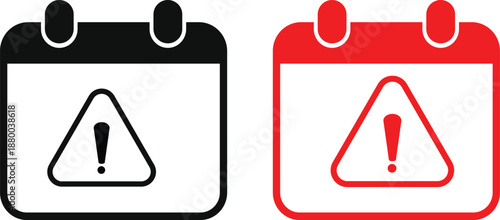 Calendar exclamation icon. Deadline Warning Icons. Premium Scheduling Symbols. Calendar exclamation graphic design. Urgent notification icons