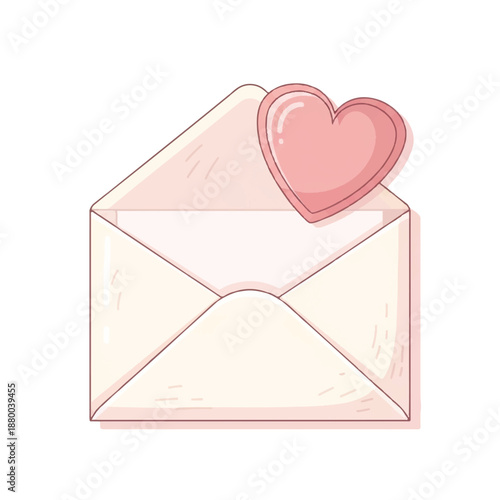 An open envelope with a heart-shaped letter inside, viewed from directly above, symbolizing love and affection