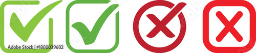 Check mark icon button set. Check box icon with right and wrong buttons and yes or no checkmark icons in green tick box and red cross.Green Tick and Confirm Icon set Vector Design.