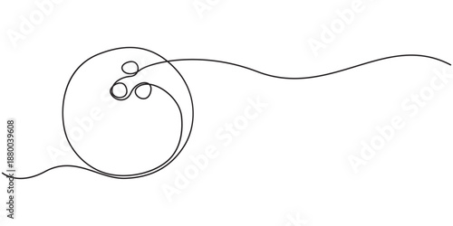 One single line drawing of bowling ball hit bowling pins to falling apart at alley lane graphic vector illustration. Leisure activity and game sport concept. Bowling game continuous one line drawing.