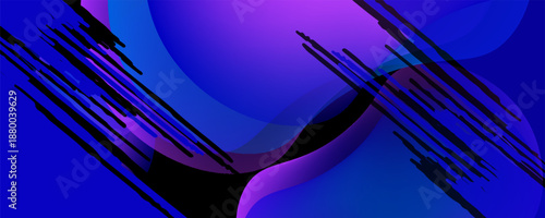 Abstract geometric fluid blue purple color gradient on black background. Trendy design graphics used for wallpaper screen tablet and phone. Dark mode.