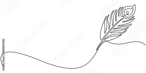 One Line Art of a Peacock Feather – Elegant Nature Vector, Beautiful peacock feather in continuous one line drawing. Minimalistic art, peacock feather continuous one line drawing, Continuous one.