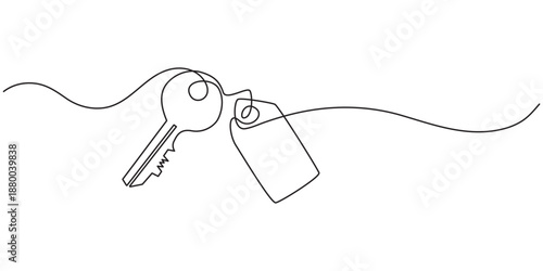 Continuous one line art drawing symbol of house keys, Single Line Vector Illustration, Real Estate Line Icon Vector Design, Continuous One Line Drawing Real Estate Icons Concept.