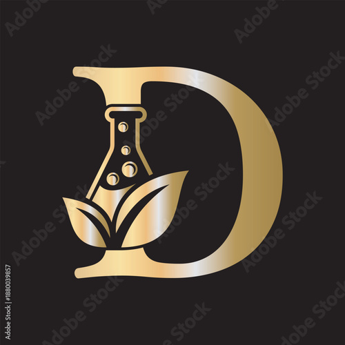 Initial letter D laboratory logo design combine with test tube and leaf symbol