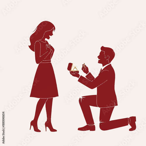Man proposing to woman with ring in a romantic gesture illustration
