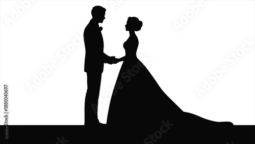 Silhouette of a Wedding Couple Holding Hands