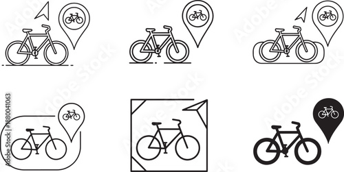 Modern vector icons showcasing bicycle locations, navigation, and rental services for digital use