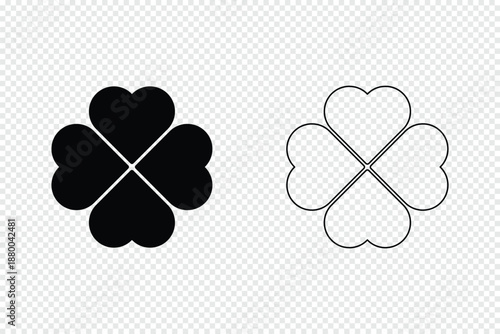 Clover four leaf vector shamrock icon. St Patrick luck clover good irish green heart flat shamrock isolated symbol. Four leaf clover simple icon set vector. Clover with four leaves Clover silhouette