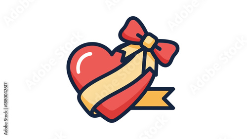 Red Heart with Ribbon and Bow, Gift Icon