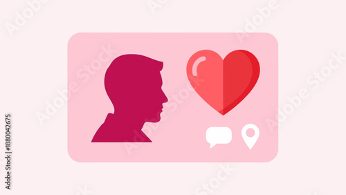 Man profile silhouette with heart icon, social media connection concept