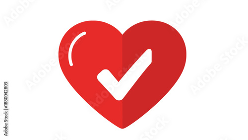 Red heart with a white checkmark, symbol of health, wellness, and approval