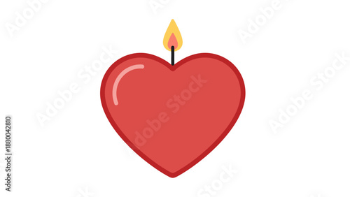 Heart shaped candle with flame, symbol of love and romance