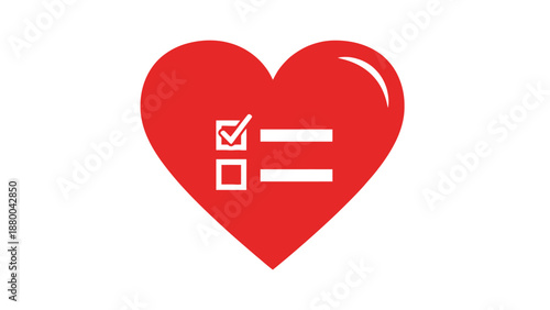 Red Heart with Checklist Icon: Love, Health, and Task Management Concept