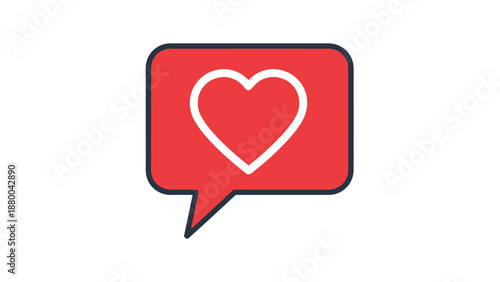 Red speech bubble with white heart icon, social media notification, love message
