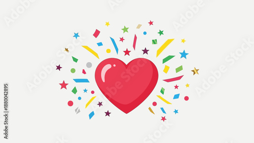 Red Heart Explosion With Colorful Confetti and Stars