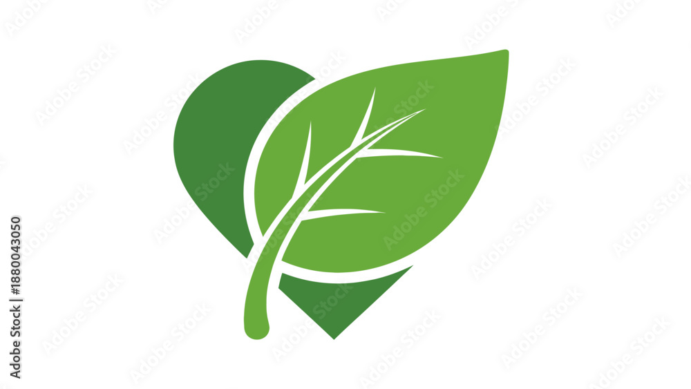 Obraz premium Green Heart Leaf Icon Symbolizing Ecology and Nature Love