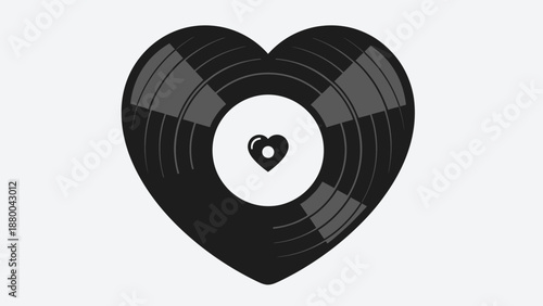 Heart Shaped Vinyl Record with Small Heart Center - Love Music Concept