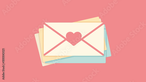 Love Letter Envelope with Heart Icon on Stack of Cards, Romantic Communication Concept