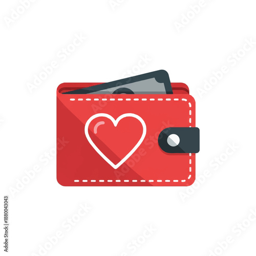 Red wallet with heart design holding credit cards displayed from front view