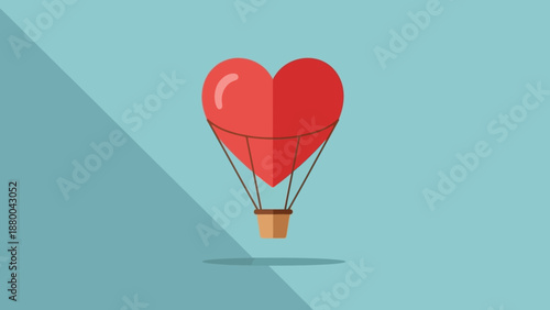 Heart shape hot air balloon floating on blue background, love travel concept