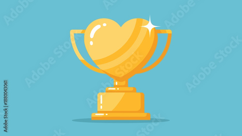 Golden Heart Trophy with Sparkle, Symbol of Love, Victory, Award, Achievement