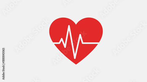 Red heart with electrocardiogram line, health care concept