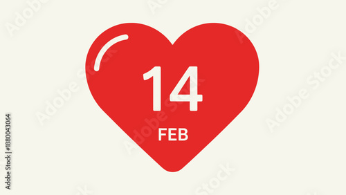 Red Heart with 14 Feb Text - Valentine's Day Icon