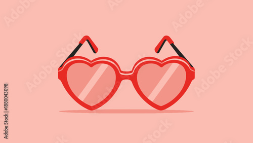 Red Heart Sunglasses on Pink Background