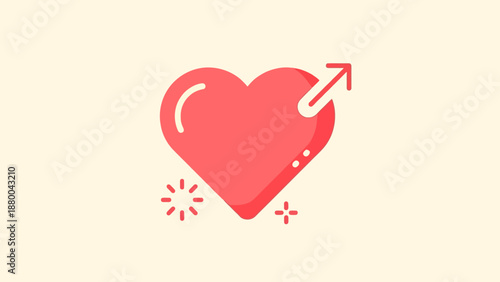 Red Heart with Arrow Icon, Love Symbol, Valentine's Day Graphic