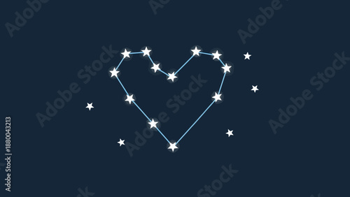 Heart constellation on a dark blue night sky with twinkling stars