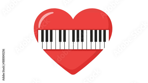 Heart Shaped Piano Keyboard Icon - Love Music Concept