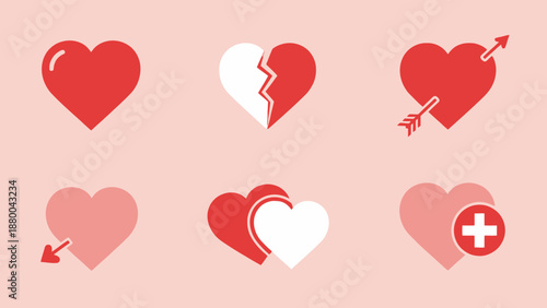 Heart Icons: Love, Broken, Cupid Arrow, Health, Togetherness