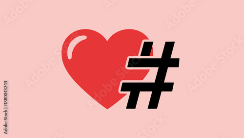 Red Heart Symbol with Hashtag Icon on Pink Background