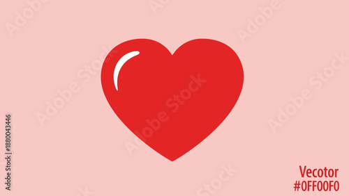 Glossy Red Heart Icon on Pastel Pink Background - Love Symbol