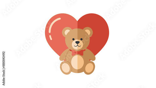 Cute Teddy Bear with Red Heart - Love and Affection Symbol