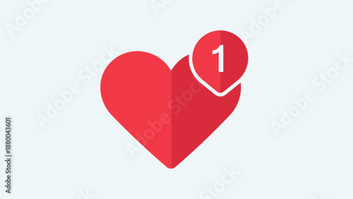 Red Heart Icon with Notification Badge, Social Media Like Symbol