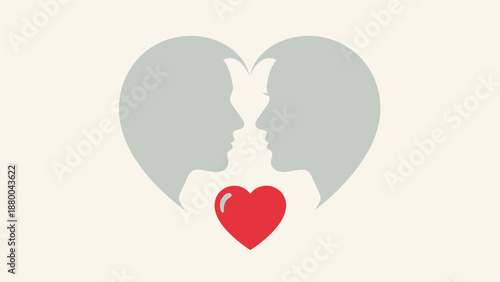 Love Heart Silhouette Couple Profile, Romantic Valentine's Day Concept