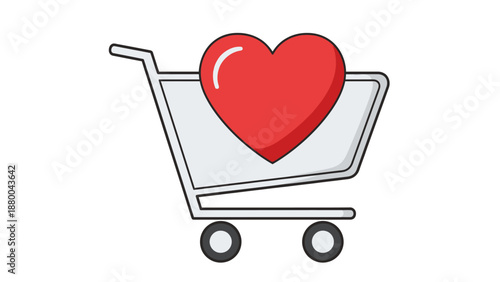 Shopping cart with red heart icon, love shopping concept