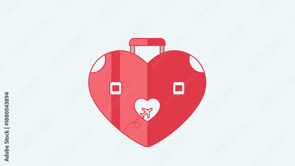 Obraz premium Heart Shaped Suitcase with Airplane Icon, Travel Love Concept