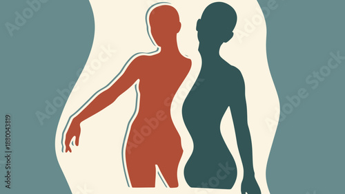 Vector illustration of elegant female legs and body silhouette in a minimalist artistic style