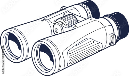 Detailed binoculars line illustration isolated on white background showing optical device for travel wildlife observation surveillance exploration outdoor adventure and professional viewing concept