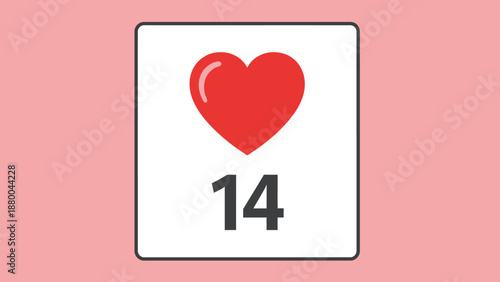 Red Heart Icon With Number 14, Social Media Like Count